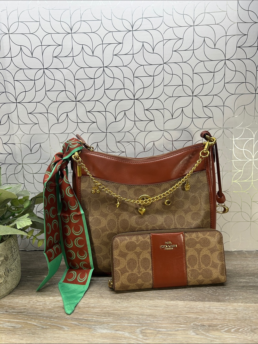 Coach Brown Leather crossbody and wallet set